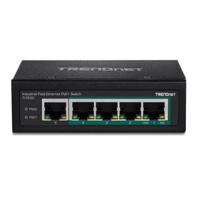 Image de TRENDnet TI PE50 Commutateur non géré 4 x 10/100 (PoE+) + 1 Montage sur rail DIN fixation murale PoE+ (90 W) Tension CC