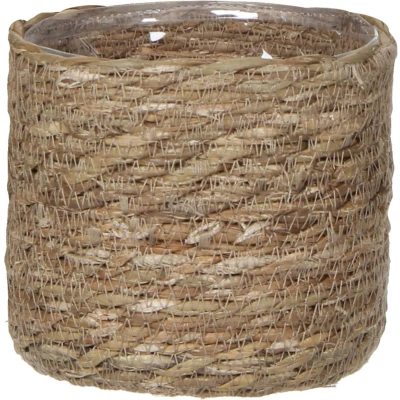Afbeelding van Mica Decorations Plantenmand rotan naturel Met bruin 14 x14 cm plastic binnenkant
