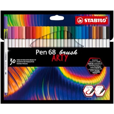 Image de STABILO Feutre pinceau Pen 68 brush Etui carton ARTY x 30 feutres dessin à pointe gamme