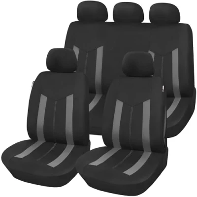 Afbeelding van Upgrade4cars Universele autostoelhoezenset zwart grijs autostoelhoezen met deelbare achterbank auto accessoires interieur