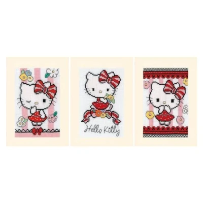 Afbeelding van Vervaco Wenskaart kit Hello Kitty Flower Cuteness set v 3 PN 0205310