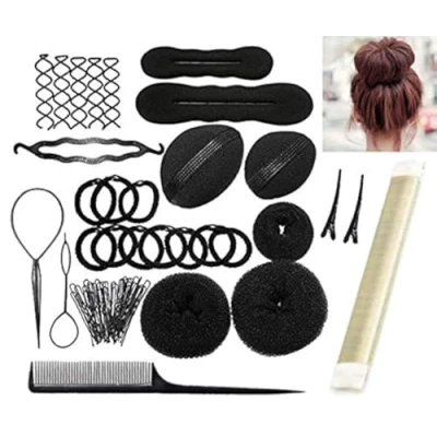 Afbeelding van Kappershulpset met Duitse handleiding Eenvoudige kapsels voor iedereen om te doen! Hulpset lang haar veel accessoires (Blond)