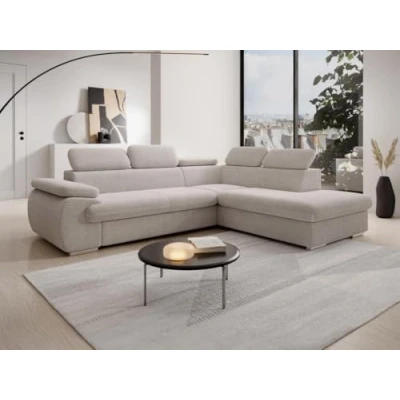 Afbeelding van Hoekslaapbank met hoek rechts van beige ribfluweel FABIEN L 271 cm x H 76 D 221