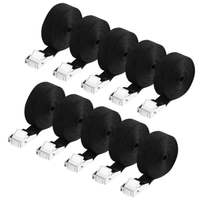 Afbeelding van Set van 10 sjorbanden 25 mm x 4 m, spanriemen, met clip voor fietsdrager, motorfietsen, bagage, draagvermogen tot 250 kg, volgens DIN EN 12195 2