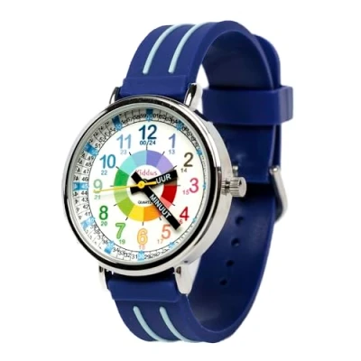 Afbeelding van KIDDUS Horloge voor kinderen van 5 10 jaar. Educatief polshorloge, tijdleraar, analoog met oefeningen om de tijd te leren lezen., Geschreven grepen.Roze, Nederlands
