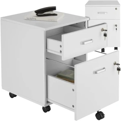 Afbeelding van tectake® Ladenkastje Met 2 afsluitbare lades, vergrendelbare wielen Rolkast Organizer Perfect voor een georganiseerde werkplek Kantoor, studeerkamer , thuiswerkplek Wit