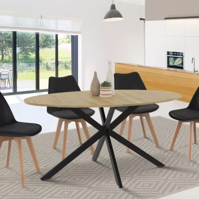 Afbeelding van ALIX ovale eettafel, hout en zwarte spinpoot, 6 personen, 150 cm