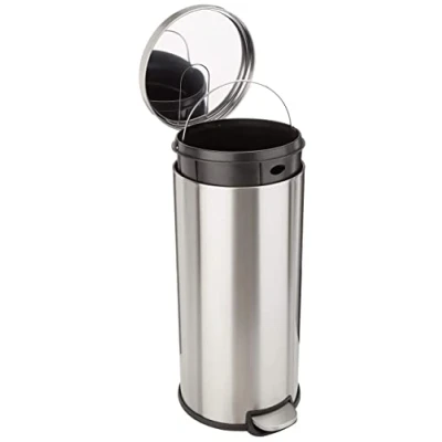 Afbeelding van Amazon Basics Cilindrische afvalemmer met zachte sluiting, 30 l, geborsteld roestvrij staal