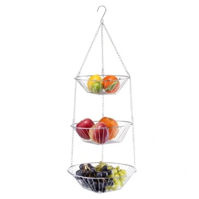 Afbeelding van Zilveren ronde fruitschaal 3 laags hangend 72 cm Zeller Keukenaccessoires/benodigdheden Fruitschalen/fruitmanden Fruitschalen van metaal