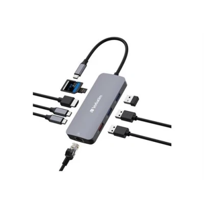 Image de Verbatim CMH 09 Concentrateur (hub) 1 x HDMI + 2 USB C 3.2 Gen 3 de 1ère génération Ethernet GigabitEthernet bureau