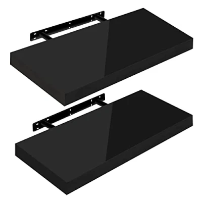 Afbeelding van WOLTU Wandplanken, wandplank, 2 stuks, zwevend rek, boekenrek, cd, dvd, houten plaat, 50 x 22,9 3,8 cm, zwart, RG9477sz