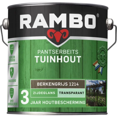 Afbeelding van Rambo Pantserbeits Tuinhout Transparant Zijdeglans Berkengrijs 1214 2,5 liter