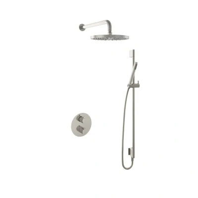 Afbeelding van Hotbath Get together Regendoucheset IBS1A Geborsteld nikkel Staaf Handdouche 30cm Hoofddouche Wandarm 35cm met glijstang