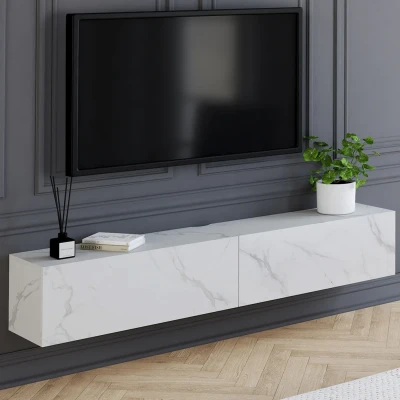 Image de Meuble TV suspendu 2 portes bois effet marbre 180 cm IDMarket
