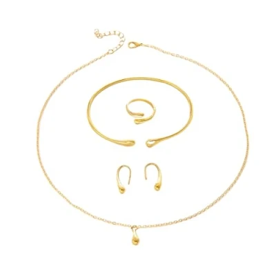 Afbeelding van TTPSRY Sieradenset voor dames in druppelvorm met lijnen, halsketting, armband, ringen en oorbellen, cadeau dames, verstelbare sieraden, Roestvrij staal, staal