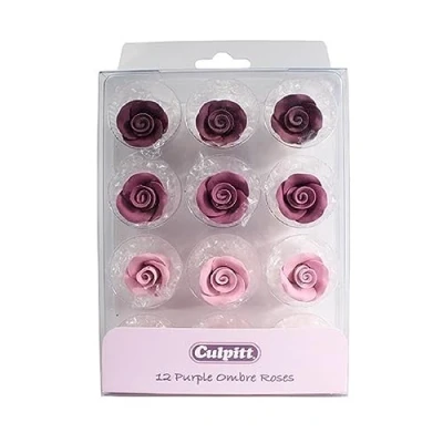 Afbeelding van Culpitt Suikerdecoratie Rozen Ombré Paars 12st.