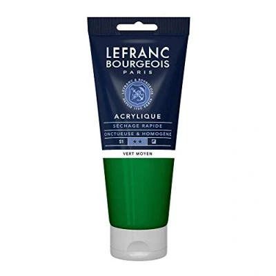 Afbeelding van Lefranc Bourgeois 300391 fijne acrylverf, sterk gepigmenteerd, goed dekkingsvermogen, homogene romige textuur, bestand tegen veroudering, lichtecht, tube van 200 ml middengroen