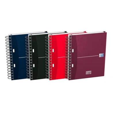Afbeelding van OXFORD Europeanbook Essentials Notitieboeken, A5, kleine ruitjes, 200 pagina&#039;s, spiraalbinding, kaartomslag, verschillende kleuren, 5 stuks
