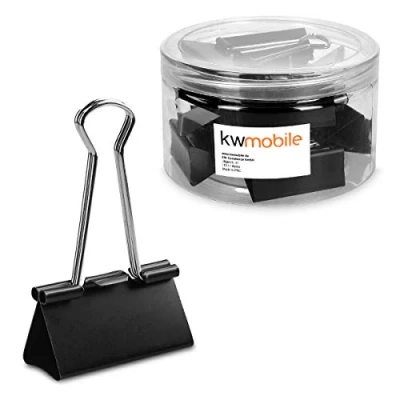 Afbeelding van kwmobile 50 stuks zwarte papierklemmen Set van foldback clips Documentklemmen Fold back klemmen Lengte 32 mm Zwart