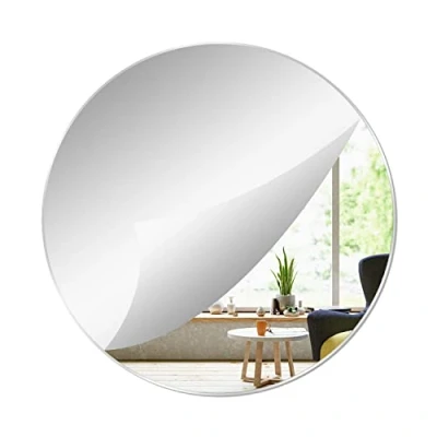 Afbeelding van Yxyaolee Ronde spiegel, zelfklevend, acryl, 24 cm x 2 mm, afneembare spiegeltegels, voor thuis, slaapkamer, woonkamer, woondecoratie (1 stuk)