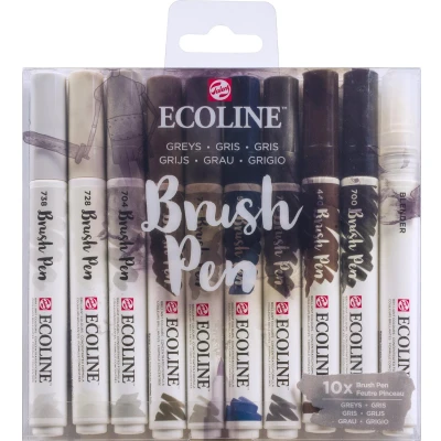 Afbeelding van Brushpen Talens Ecoline Grijs blister à 10 stuks assorti