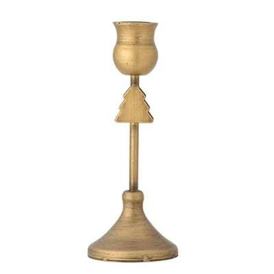Afbeelding van Bloomingville Eloy kaarsenhouder van goudkleurig metaal, hoogte 18,5 cm, versierd met gouden kerstboom