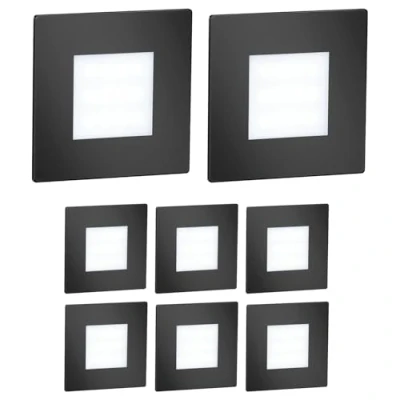 Afbeelding van ledscom.de FEX LED trapverlichting binnen en buiten vierkant zwart 85x85mm koel wit 8 stuks