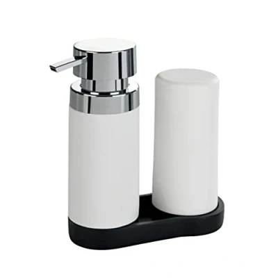 Afbeelding van WENKO Easy Squeeze wasstation, afwasmiddeldispenser en vloeibare zeepdispenser, wit, 250 ml, 15 x 18 7 cm