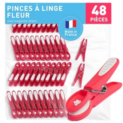 Afbeelding van Culiclean Wasknijpers &#039;bloem&#039;, 48 stuks, Viva Magenta/wit