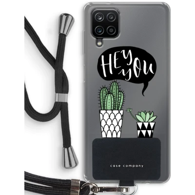 Afbeelding van Case Company® hoesje met Koord geschikt voor Samsung Galaxy A12 Hey you cactus Telefoonhoesje Zwart Bescherming aan alle Kanten en Over de Schermrand