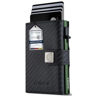 Afbeelding van SF SCOFIELD Trinity Slanke portemonnee met muntvak, creditcardhouder voor heren 10 12 kaarten, RFID bescherming, mannen, smart wallet, carbon nachtgroen, Modern