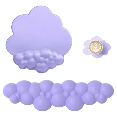 Afbeelding van Attack Shark Cloud Polssteun, muismat met onderzetter, ergonomische polssteun voor toetsenbord, antislip onderkant, schattige kantooraccessoireset lichtroze