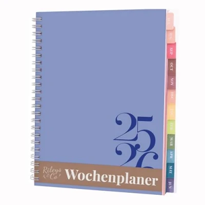 Afbeelding van Rileys Agenda 2025 2026, school en professionele agenda, dagplanner, hebdo maandplanner, spiraalbinding, afsprakenboek, juli juni 2026 (20,3 x 15,2 cm, blauw, klassiek, Duits)