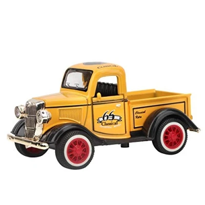 Afbeelding van Zerodis Truck Pick up Miniatuur Auto Speelgoed Simulatie Legering Pull Back met Geluid en Licht voor Poppenhuis Decor Educatief Cadeau Kinderen (Geel)