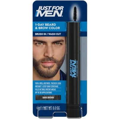 Afbeelding van Just for Men Onmiddellijke retouchering voor baard en wenkbrauwen, tijdelijke kleur een vollere gedefinieerde look tot 30 toepassingen, donkerbruin