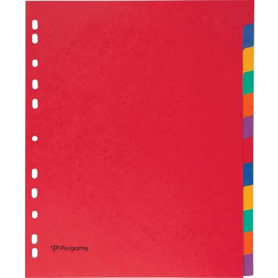 Afbeelding van Pergamy tabbladen ft A4 maxi, 11 gaatsperforatie, stevig karton, geassorteerde kleuren, 12 tabs