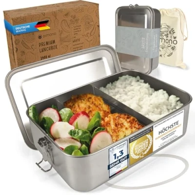 Afbeelding van Dimono® lunchbox Bento Box Lekvrije roestvrijstalen broodtrommel; Duurzame waterdichte met compartimenten en afdichtingen (d: 2400 ml)