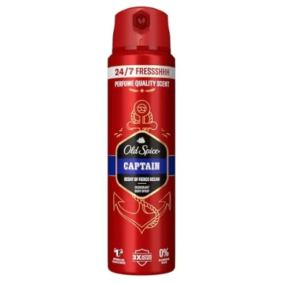 Image de Old Spice Captain Déodorant en spray pour homme 150 ml Fraîcheur 24/7 à usage quotidien Parfum longue durée, protection contre les odeurs, sans sels d&#039;aluminium, invisible sur le noir et blanc