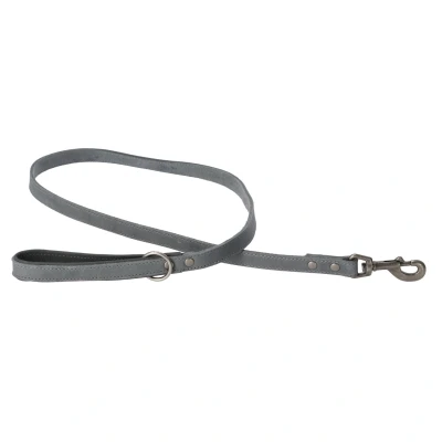 Afbeelding van Adori Looplijn Vetleder Gevoerd Handvat Hondenriem 130x1.8 cm Grijs Antraciet M/L