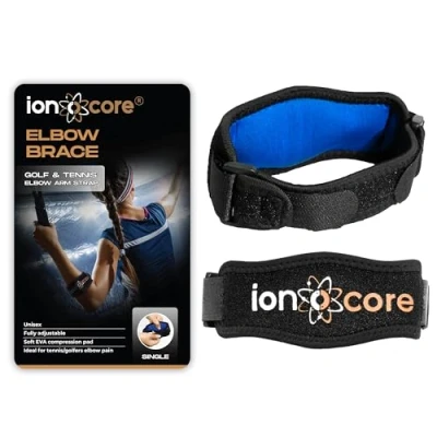 Afbeelding van Ionocore® Tennisarm bandage elleboogbandage voor fitness thuis met EVA compressiepad volledig verstelbaar en zeer licht golf, squash, vrije tijd fitnessstudio eenheidsmaat