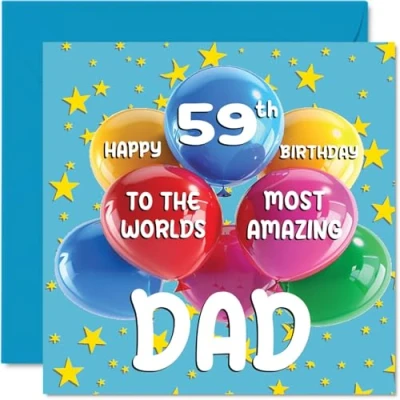 Afbeelding van 59 jaar verjaardagskaart voor papa World&#039;s Most Amazing Dad 59e van zoon, dochter, 145 mm x mm, jaar, wenskaarten vader,