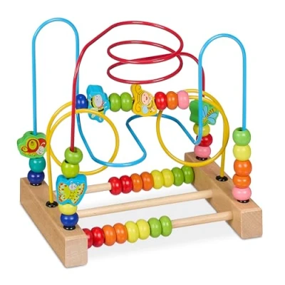 Afbeelding van Relaxdays kralenspiraal houten babyspeelgoed vanaf 1 jaar motoriek design A