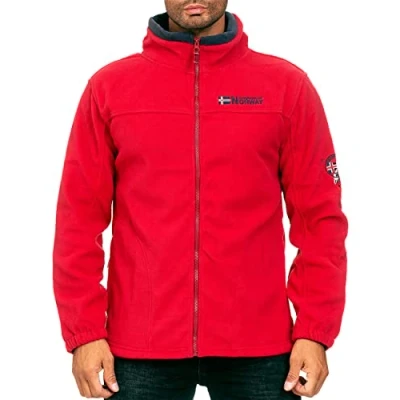 Afbeelding van Geographical Norway fleece jas voor heren met verborgen kap, functionele overgangsjas, volledige ritssluiting, opstaande kraag, wandelen in de open lucht, trekking.