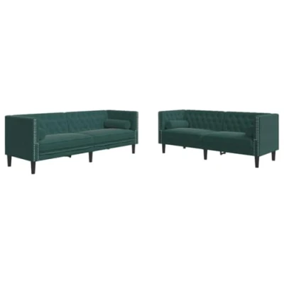 Afbeelding van vidaXL 2 delige Loungeset Chesterfield en bolsters fluweel donkergroen