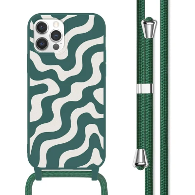 Afbeelding van imoshion hoesje Geschikt voor iPhone 12 / Pro met koord Siliconen design Meerkleurig Petrol Green Groovy