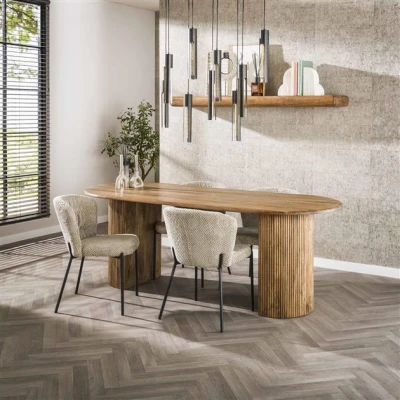 Afbeelding van Hoyz Collection Eetkamertafel 215cm Wave Massief Mango Zandkleur
