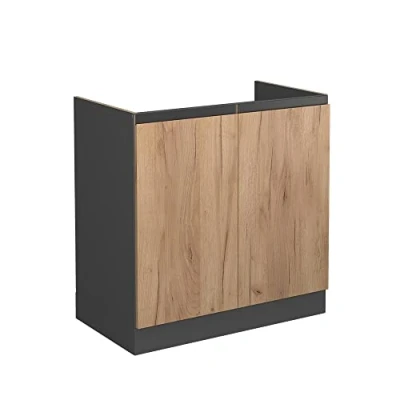 Afbeelding van Vicco Wastafelkast R Line, Krachtige eik goud/Antraciet, 80 cm J vorm, zonder werkblad