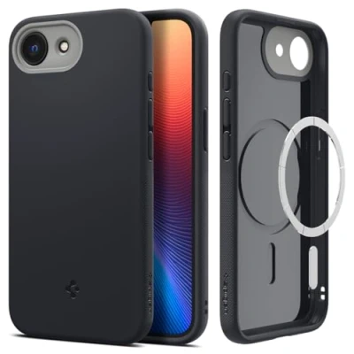 Image de Spigen Nano Pop MagFit Coque de protection pour téléphone portable compatibilité avec MagSafe silicone sésame noir Apple iPhone 16e