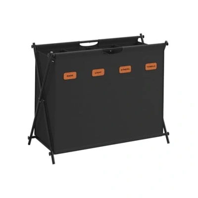 Afbeelding van SONGMICS Wasmand, 155 l, 4 delen, opvouwbaar, X vormig met gepersonaliseerde etiketten, wasruimte, slaapkamer, badkamer, inktzwart LCB140B01