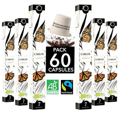 Afbeelding van ORIGEENS Capsules compatibel met Nespresso, biologische koffie Fairtrade Arabica single Origin Honduras Carlos, 60 composteerbare biologisch afbreekbare capsules, ambachtelijke roostering